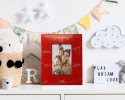 Cadre Métal Rouge Gravé Naissance