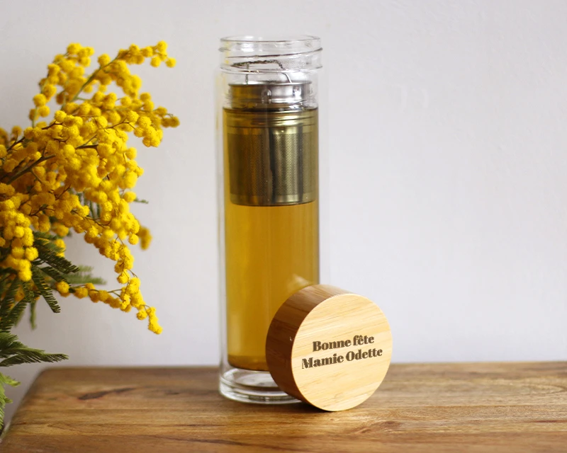 Bouteille à Thé En Verre Avec Couvercle Personnalisé Et Infuseur - Message 3 Bouteille à Thé En Verre Avec Couvercle Personnalisé Et Infuseur - Message – Image 3
