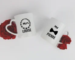 Lot De 2 Mugs Coeurs Personnalisés - Mr & Mrs