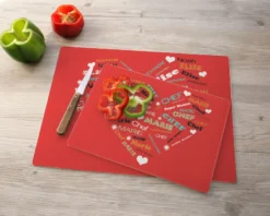 Planche à Découper En Verre Coeur Famille