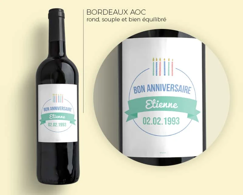 Bouteilles De Vin De Bordeaux - Collection Bougies D'anniversaire Bleues 2 Bouteilles De Vin De Bordeaux - Collection Bougies D'anniversaire Bleues – Image 2