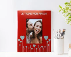 Cadre Métal Rouge Gravé Maman