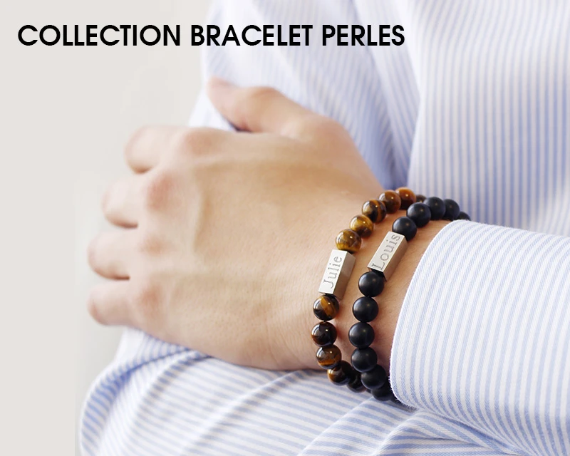 Bracelet Pour Homme Personnalisable - Perles Agates Noires Mates 2 Bracelet Pour Homme Personnalisable - Perles Agates Noires Mates – Image 2