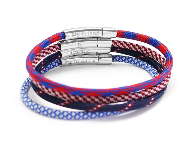 Bracelet Personnalisé Pour Homme - Cordon Rouge Et Bleu 3 Bracelet Personnalisé Pour Homme - Cordon Rouge Et Bleu – Image 3