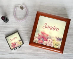 Boite à Bijoux Et Miroir De Sac Fleurs