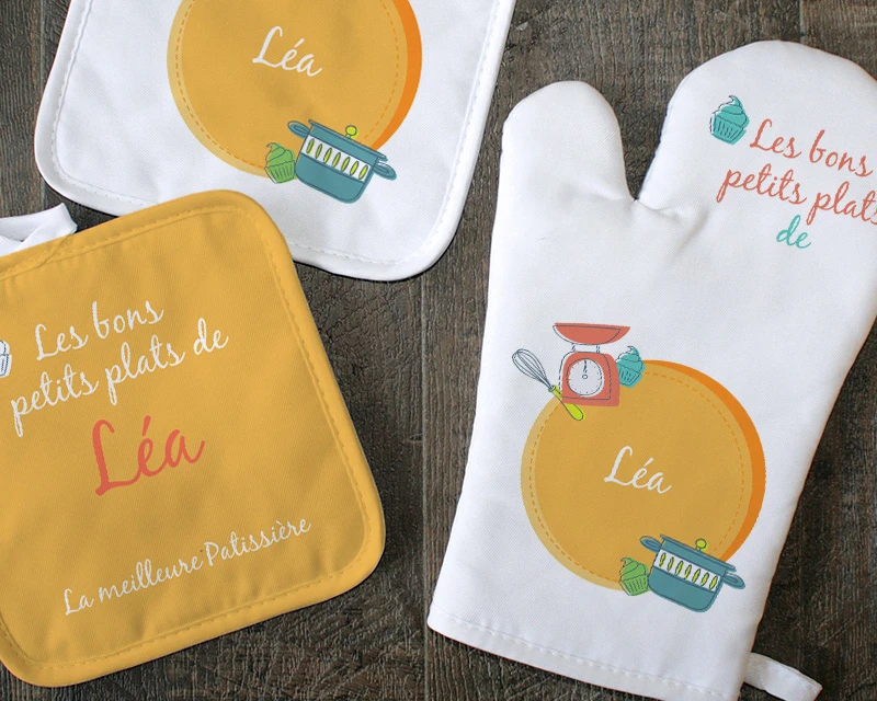 Kit Cuisine- Gant, Maniques Et Tablier Personnalisables - Bon Petit Plat 4 Kit Cuisine- Gant, Maniques Et Tablier Personnalisables - Bon Petit Plat – Image 4
