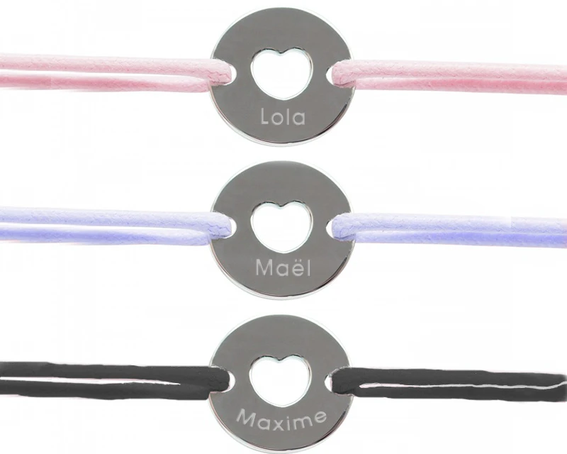 Bracelet Jeton Personnalisable - Coeur Argent Véritable 1 Bracelet Jeton Personnalisable - Coeur Argent Véritable