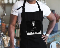 Tablier Noir Personnalisable - Cerf