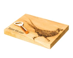 Petite Planche à Découper Personnalisable En Bois De Chêne écossais Et Son Décapsuleur - Faisan